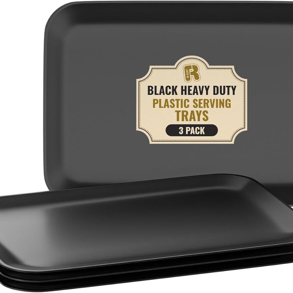 3 Pack Black Plastic Serving Tray for Party - Black Serving Tray 8 by 11 Inch -